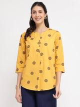 Cotton Geometric Print Top - Yellow