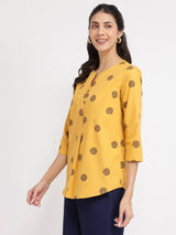 Cotton Geometric Print Top - Yellow