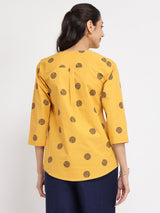 Cotton Geometric Print Top - Yellow