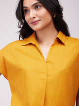 Cotton Solid Collared Top - Mustard