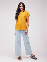 Cotton Solid Collared Top - Mustard