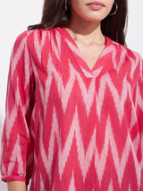 Cotton Ikat Front Pleated Top - Red
