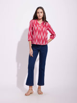 Cotton Ikat Front Pleated Top - Red