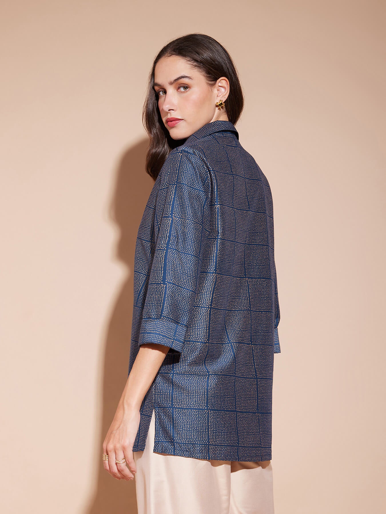 Viscose Geometric Khadi Print Shirt - Blue