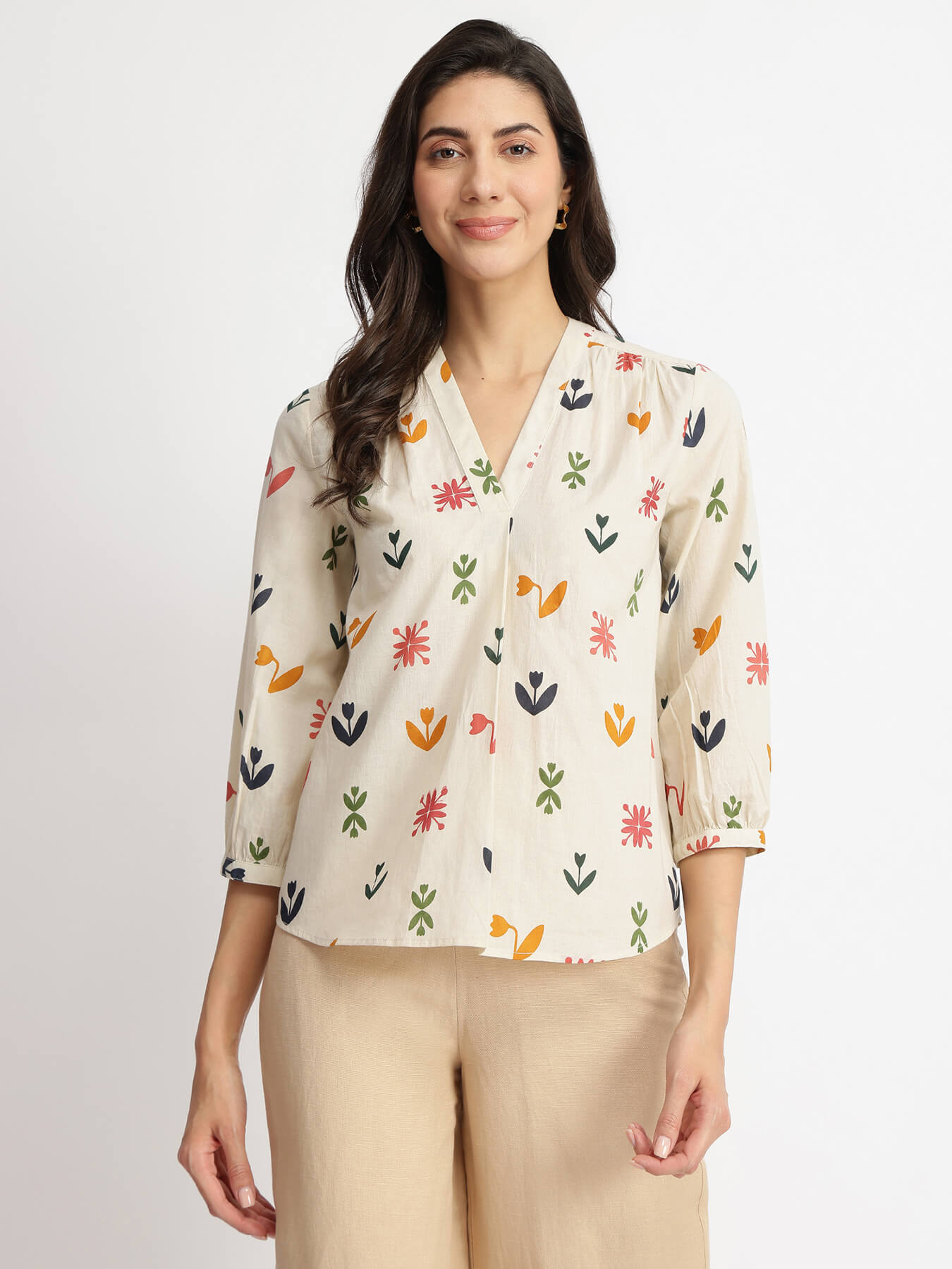 Cotton Floral Motif Top - Multicolour