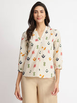Cotton Floral Motif Top - Multicolour