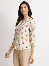 Cotton Floral Motif Top - Multicolour