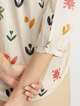 Cotton Floral Motif Top - Multicolour