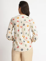 Cotton Floral Motif Top - Multicolour