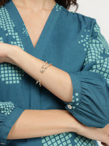 Cotton Floral V-Neck Top - Teal