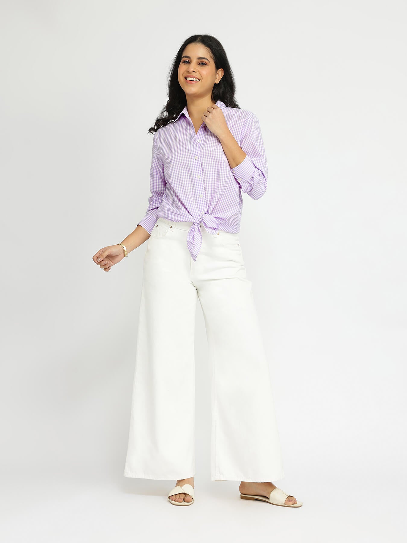 Cotton Woven Design Checked Shirt - Lilac