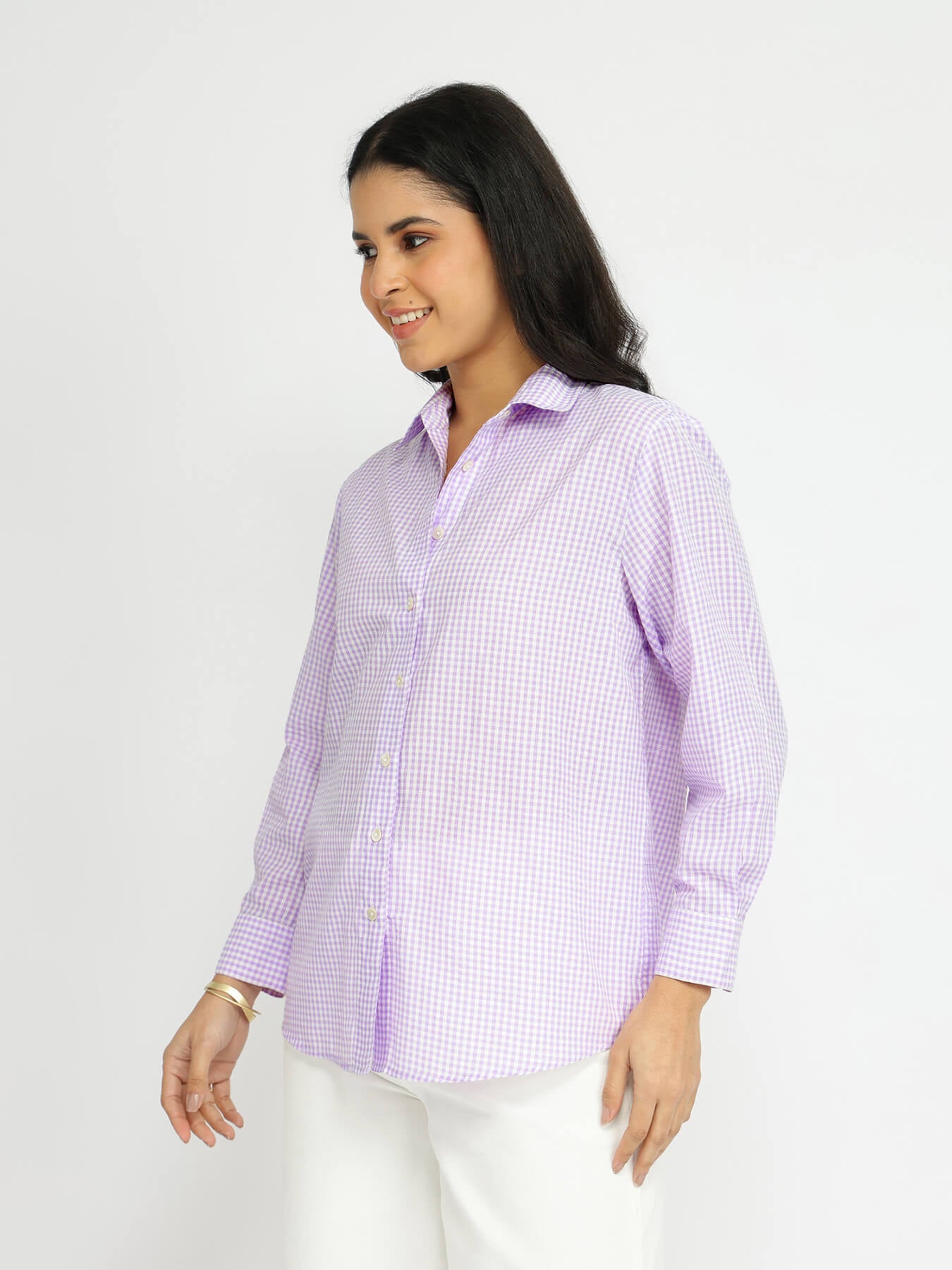 Cotton Woven Design Checked Shirt - Lilac