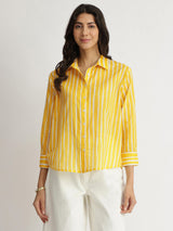Cotton Striped Full Sleeves Shirt - Yellow