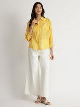 Cotton Striped Full Sleeves Shirt - Yellow