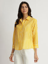 Cotton Striped Full Sleeves Shirt - Yellow