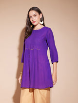 Viscose Solid Pintuck Top - Purple