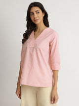 Luxe-Textured Cotton Solid Top - Pink