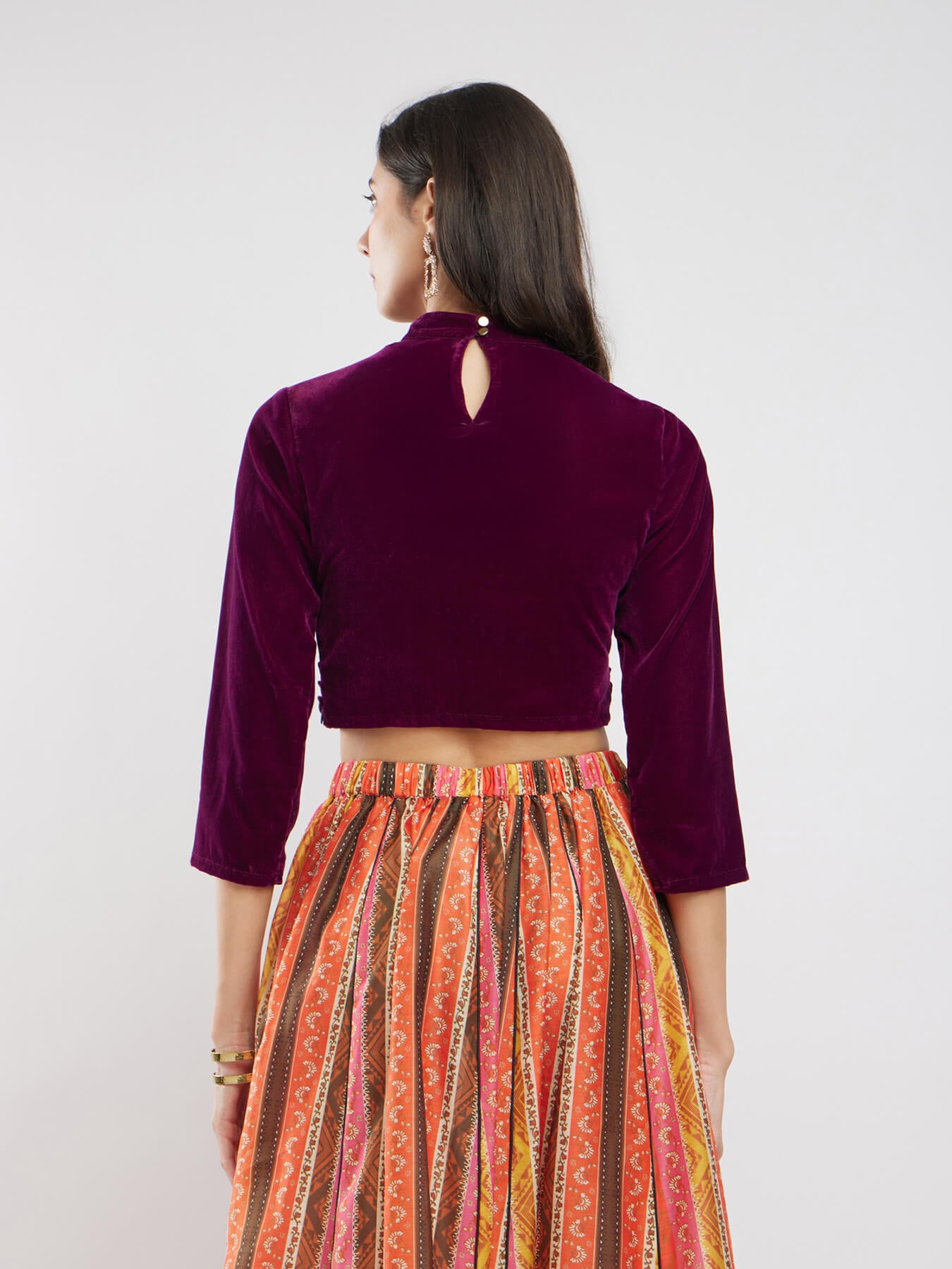 Velvet Solid Blouse - Burgundy