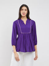 Rayon Solid Yoke Detail Top - Purple