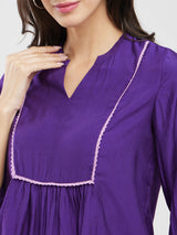 Rayon Solid Yoke Detail Top - Purple