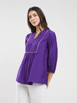 Rayon Solid Yoke Detail Top - Purple