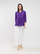 Rayon Solid Yoke Detail Top - Purple