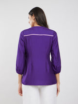 Rayon Solid Yoke Detail Top - Purple