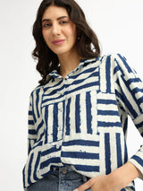 Cotton Dabu Geometric Print Shirt - Indigo