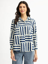 Cotton Dabu Geometric Print Shirt - Indigo