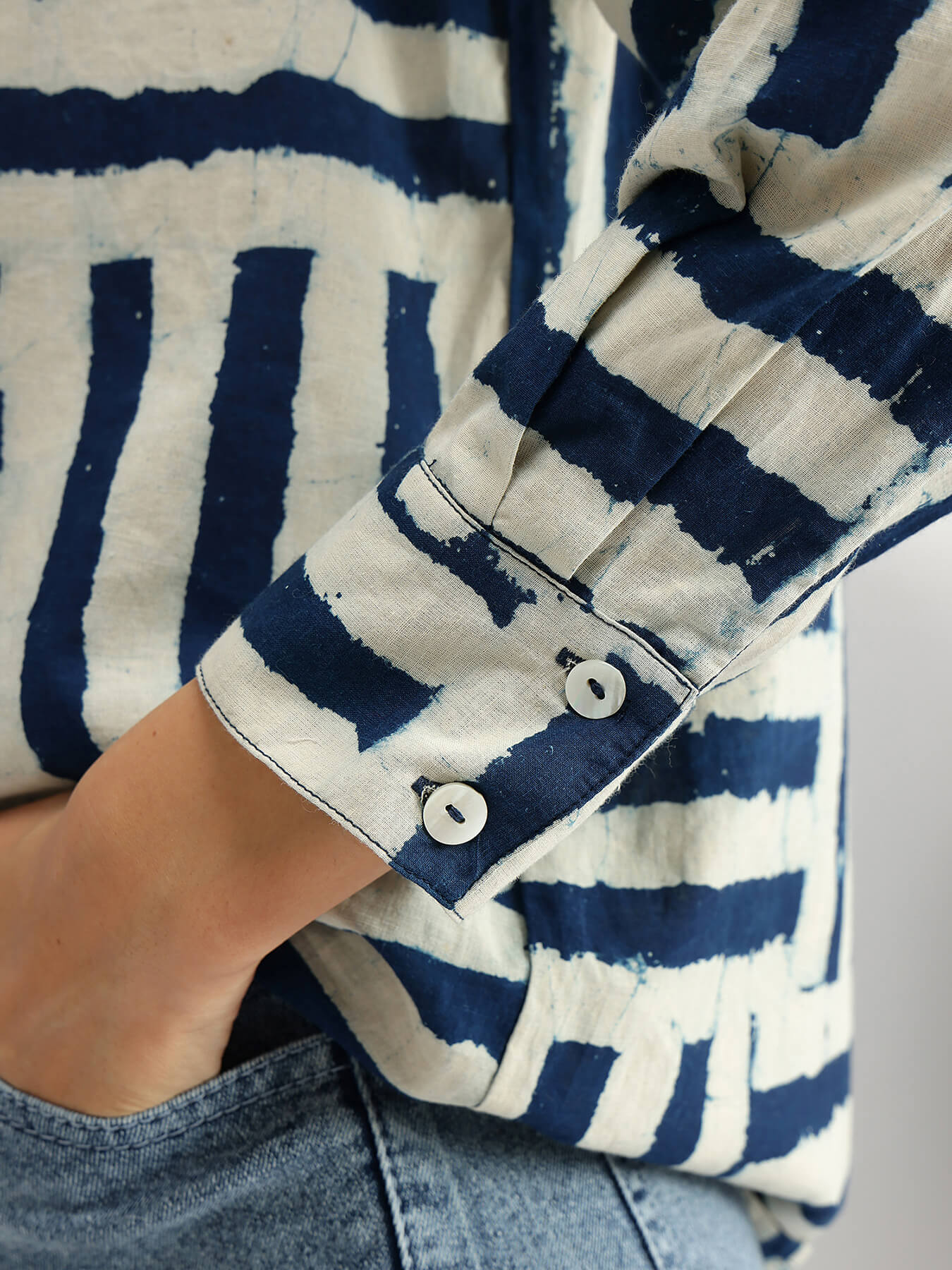 Cotton Dabu Geometric Print Shirt - Indigo