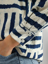 Cotton Dabu Geometric Print Shirt - Indigo