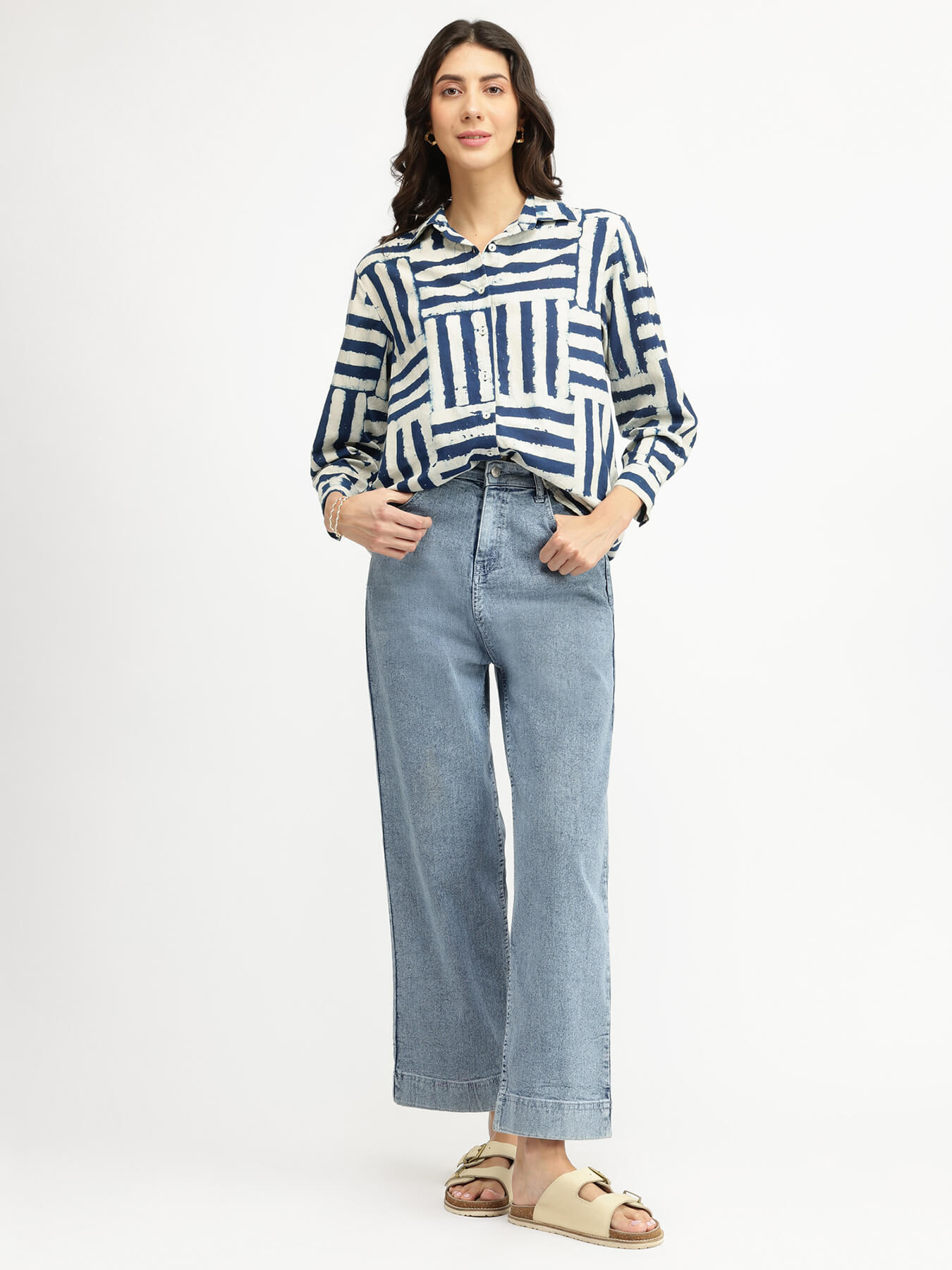 Cotton Dabu Geometric Print Shirt - Indigo