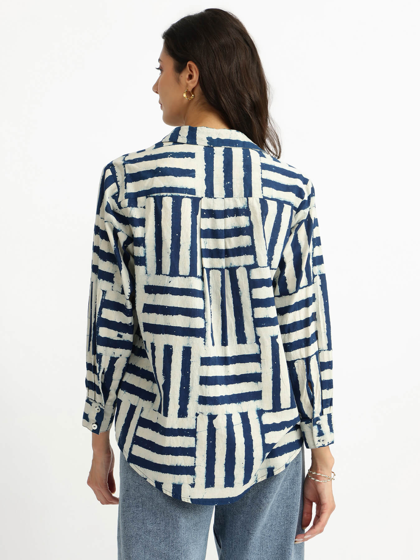 Cotton Dabu Geometric Print Shirt - Indigo