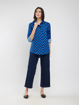 Cotton Checked Boxy Shirt - Blue