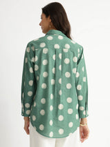 Cotton Dabu Polka Print Shirt - Green
