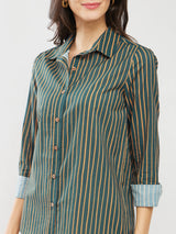 Cotton Striped Relaxed Shirt - Green