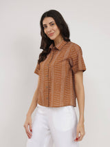 Cotton Geometric Print Shirt - Tan