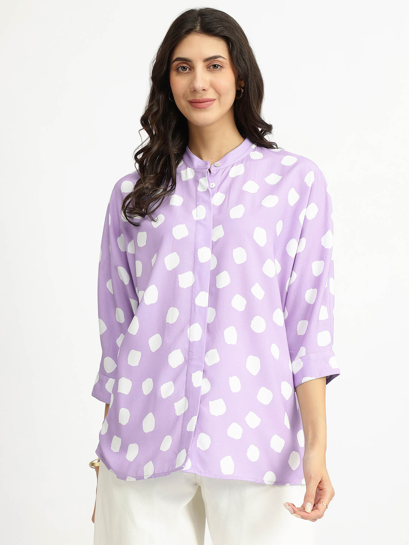 Rayon Polka Relaxed Top - Lavender