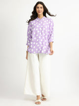 Rayon Polka Relaxed Top - Lavender