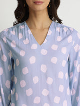Rayon Polka Relaxed Top - Blue