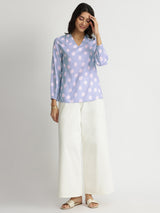 Rayon Polka Relaxed Top - Blue