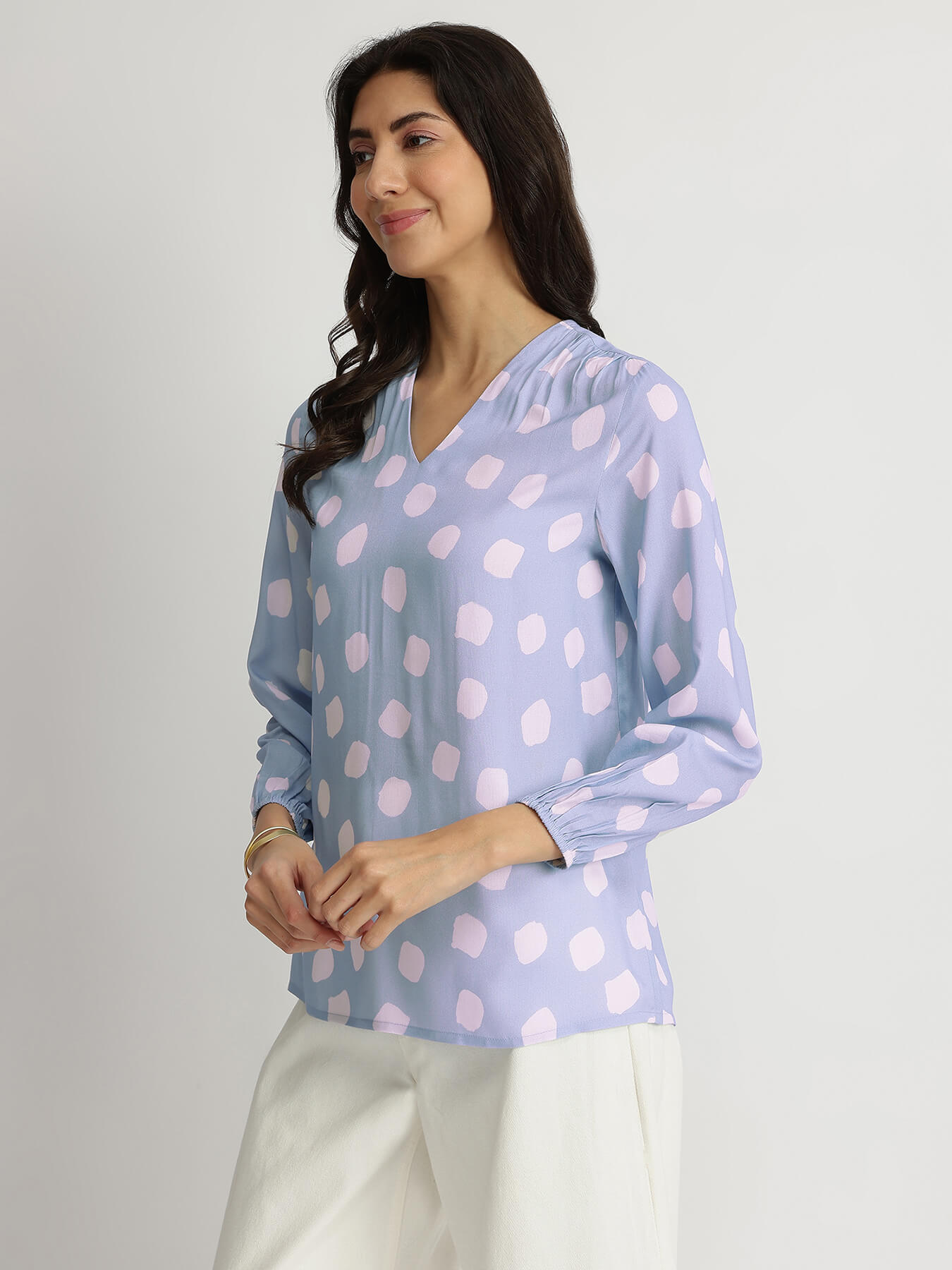 Rayon Polka Relaxed Top - Blue