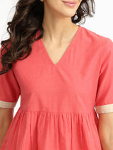 Cotton Handwoven Colourblock Top - Pink & Beige