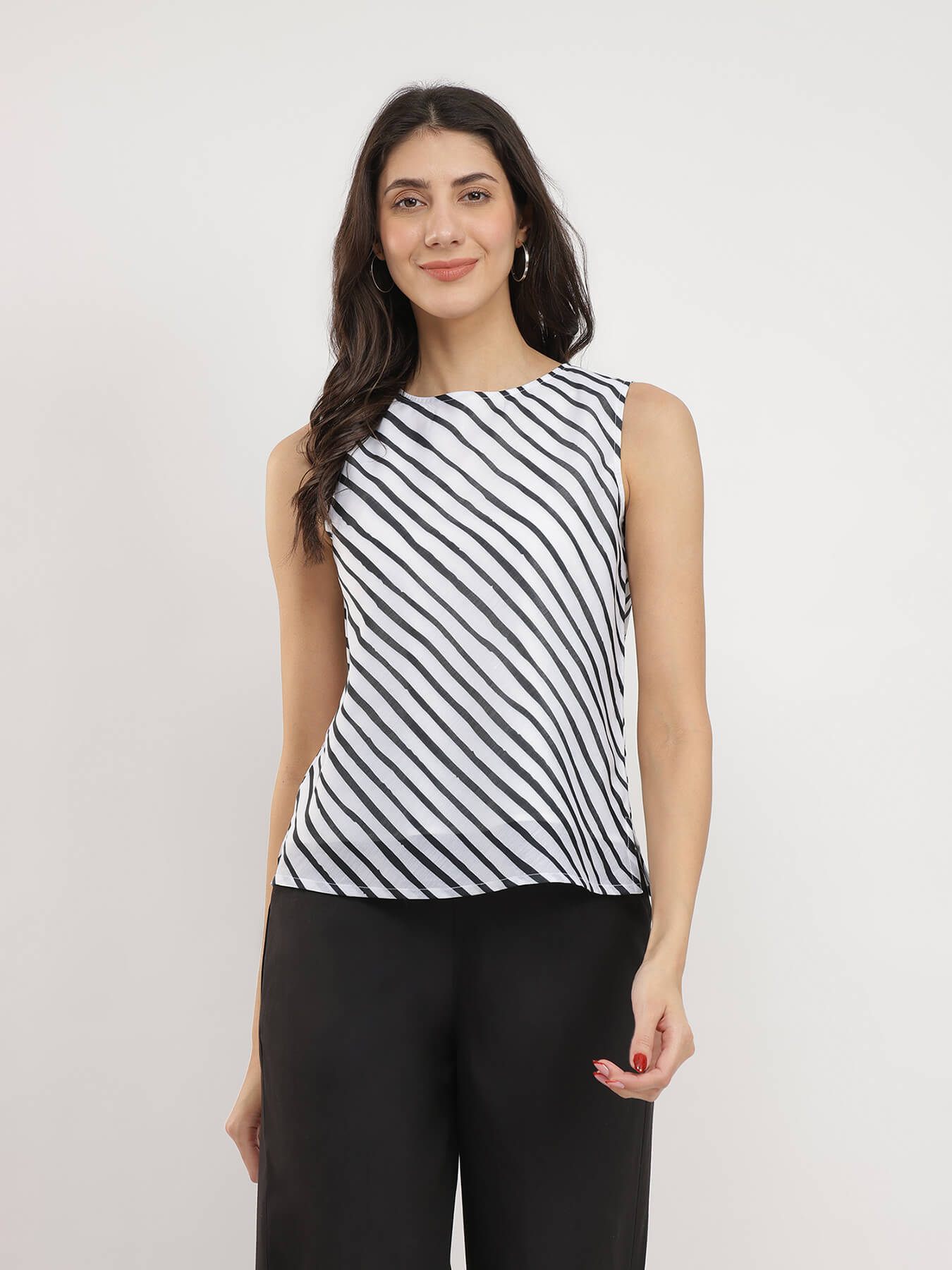 Striped Boat Neck Top - White & Black