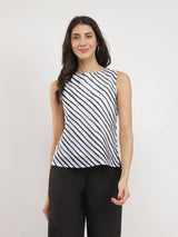 Striped Boat Neck Top - White & Black