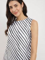 Striped Boat Neck Top - White & Black