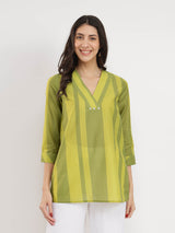 Cotton Monotone Striped Top - Green