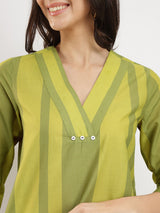 Cotton Monotone Striped Top - Green