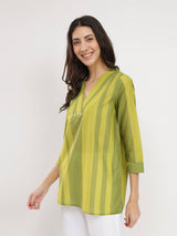 Cotton Monotone Striped Top - Green