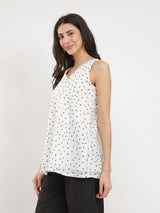 Polka Print V-Neck Top - White & Black